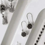 Black Agate Druzy Hex Earrings