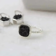 Gemstone Black Agate Druzy Ring