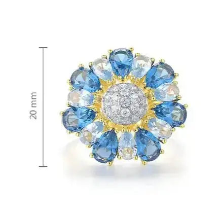 Blooming Spinel Flower Ring - Gold - Plated 925 Sterling Silver | Blue Spinel & Zircon Garden Collection