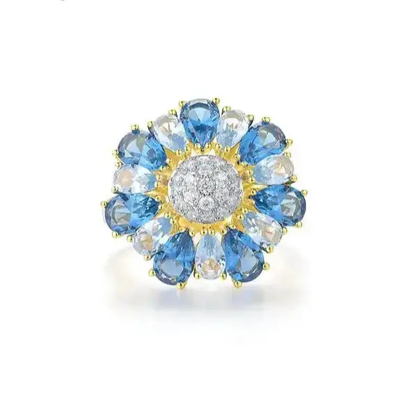 Blooming Spinel Flower Ring - Gold - Plated 925 Sterling Silver | Blue Spinel & Zircon Garden Collection