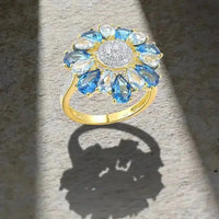 Blooming Spinel Flower Ring - Gold - Plated 925 Sterling Silver | Blue Spinel & Zircon Garden Collection