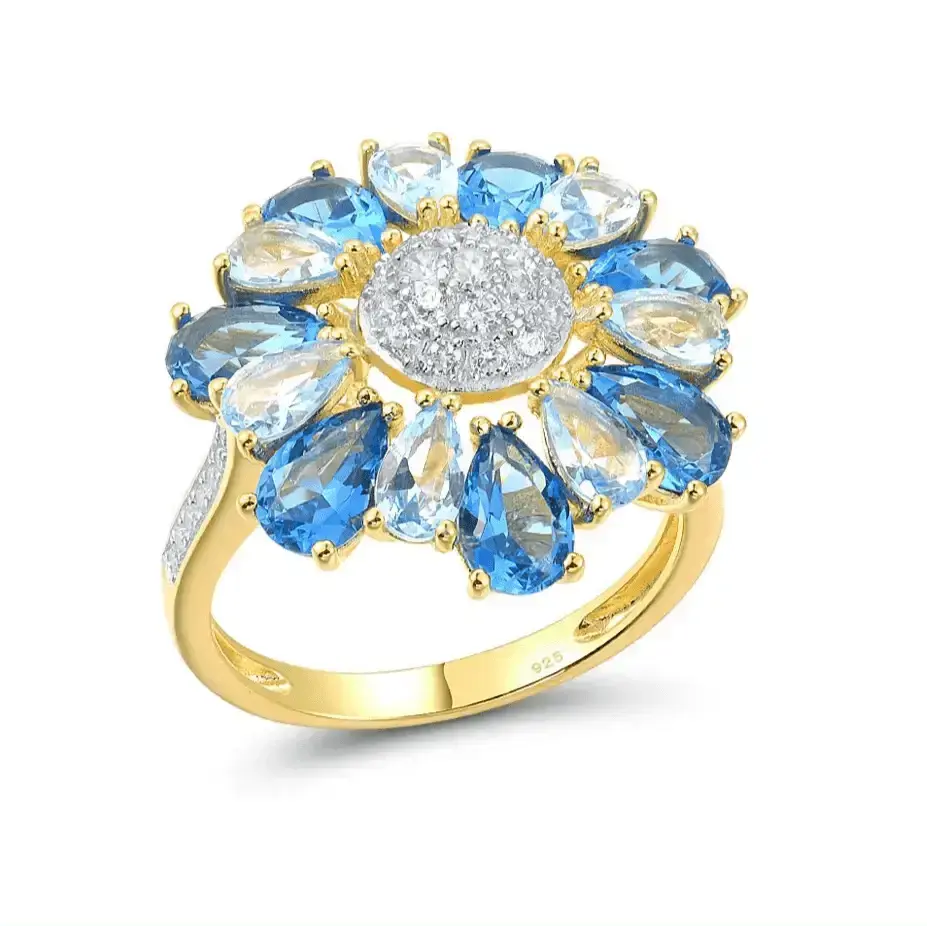 Blooming Spinel Flower Ring - Gold - Plated 925 Sterling Silver | Blue Spinel & Zircon Garden Collection