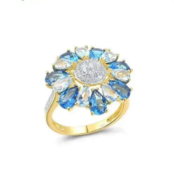 Blooming Spinel Flower Ring - Gold - Plated 925 Sterling Silver | Blue Spinel & Zircon Garden Collection