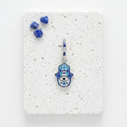 Blue hamsa hand pendant in 925 sterling silver with zircon — symbol jewellery for protection