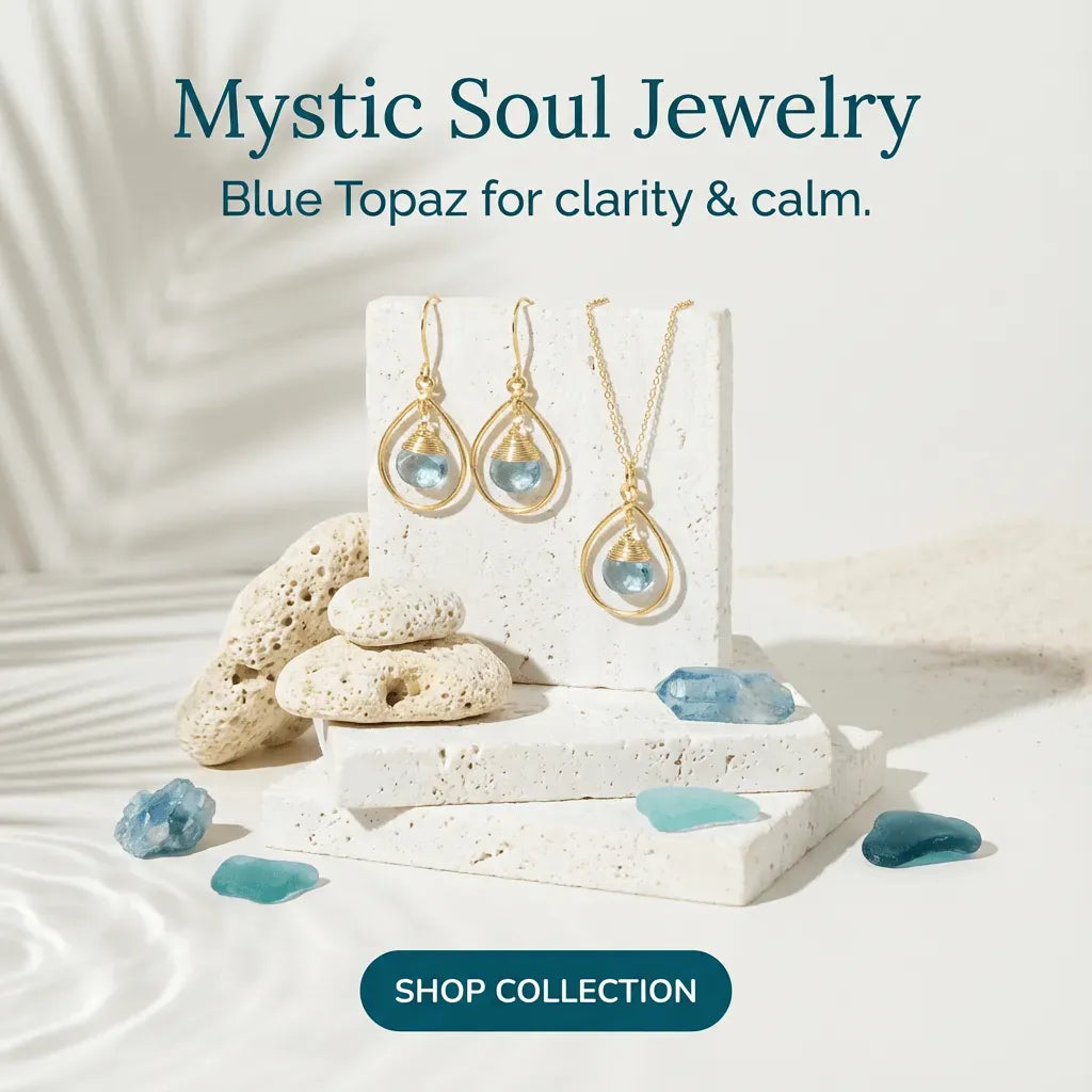 Blue topaz hoop earrings and necklace in gold, December birthstone jewelry