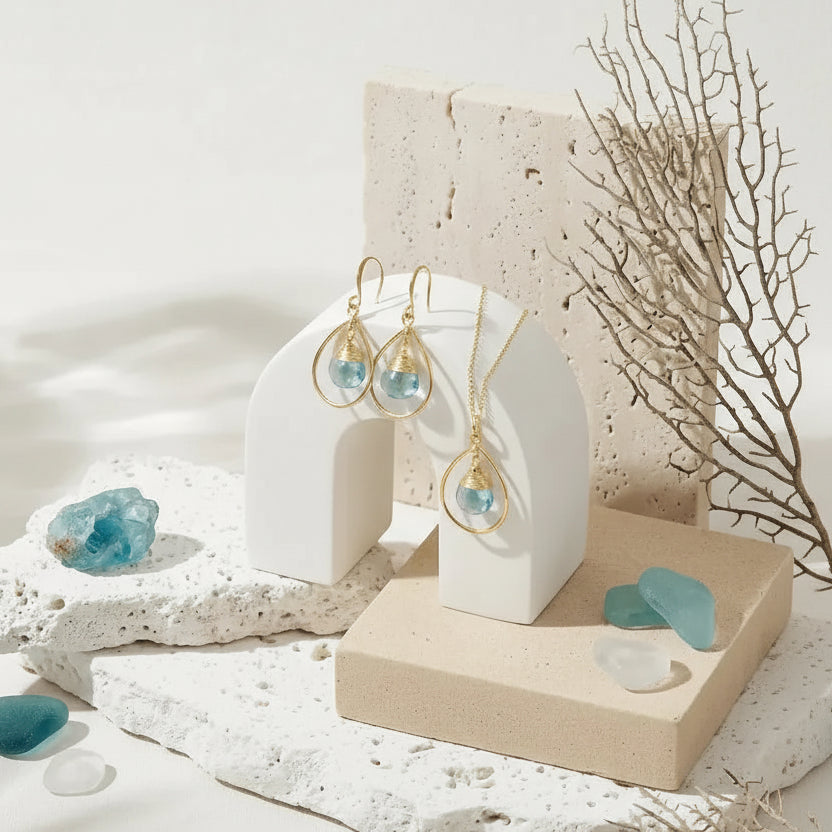 blue topaz necklace and earrings gold 