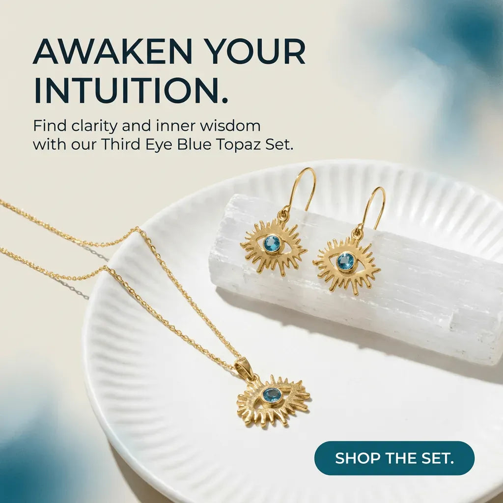 Blue Topaz Third Eye Earrings | Gold Plated Intuition Drops
