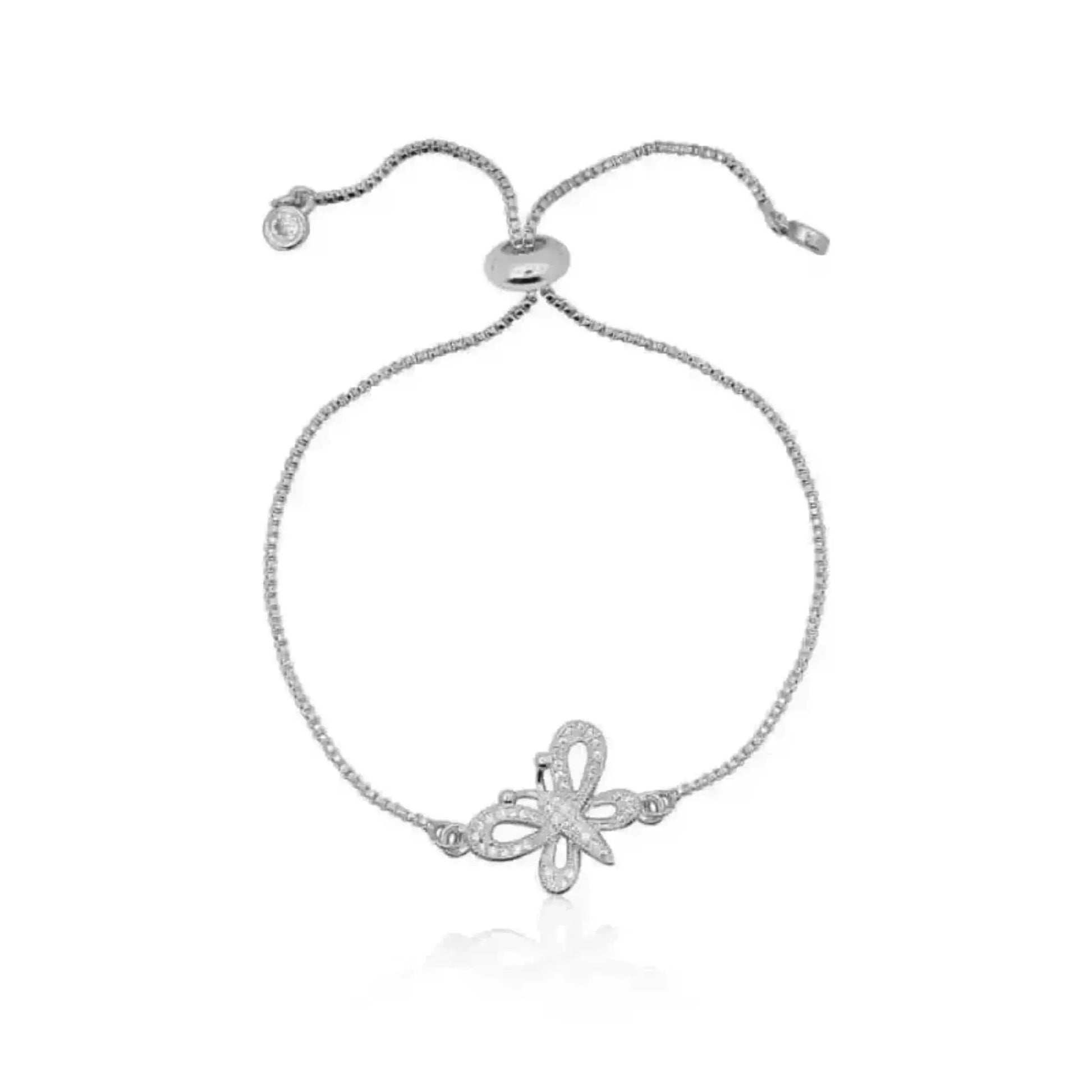 Silver butterfly bracelet on a white background