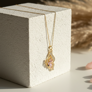 Pink and clear glass butterfly in flight necklace — spirit animal jewelry for transformation