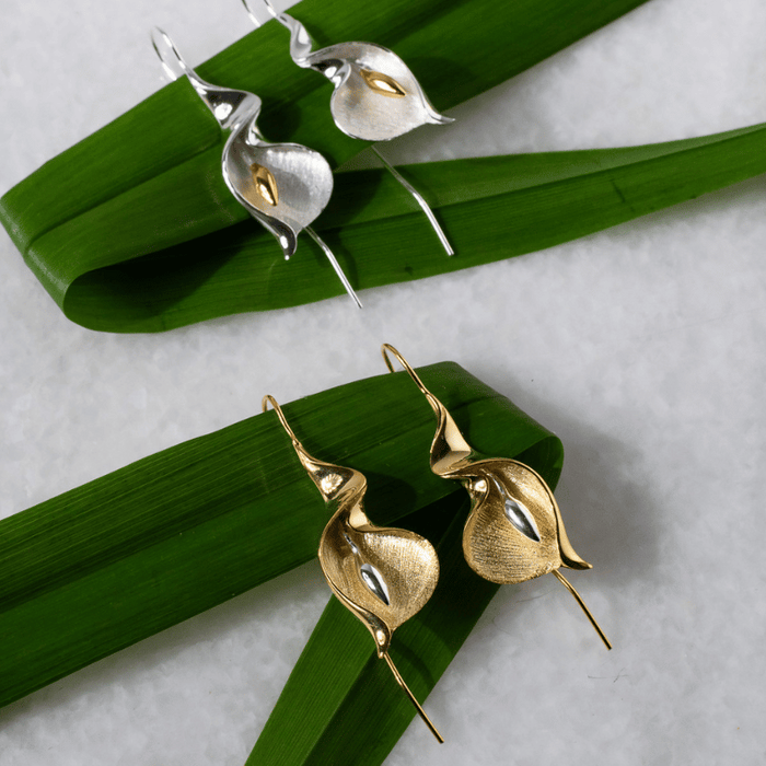 Elegant Calla Lily Flower Earrings - Gold Plated Sterling Silver