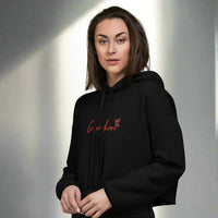 canadian womans cropped hoodies.  empbrodeired canadian with hearts on black cropped hoodie