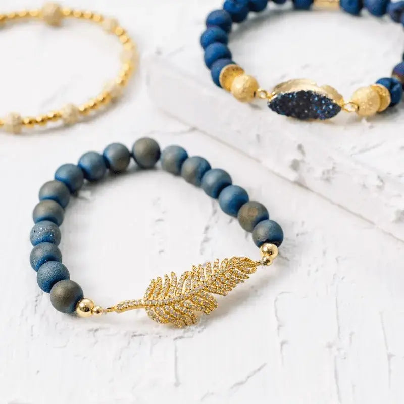 Capri Blue Druzy Leaf Stretch Bracelet - Mystic Soul Jewelry