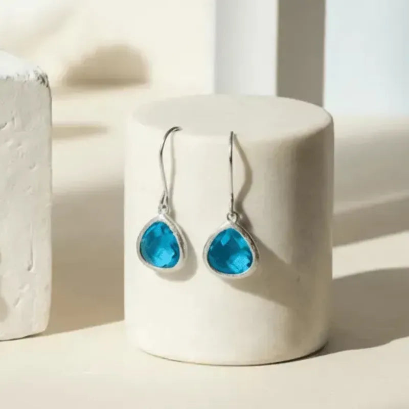 Capri blue mini drop earrings in silver, ocean charm jewelry