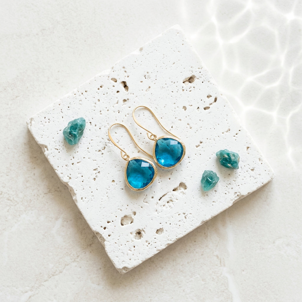 Capri blue glass pebble earrings on gold shepherd's hooks
