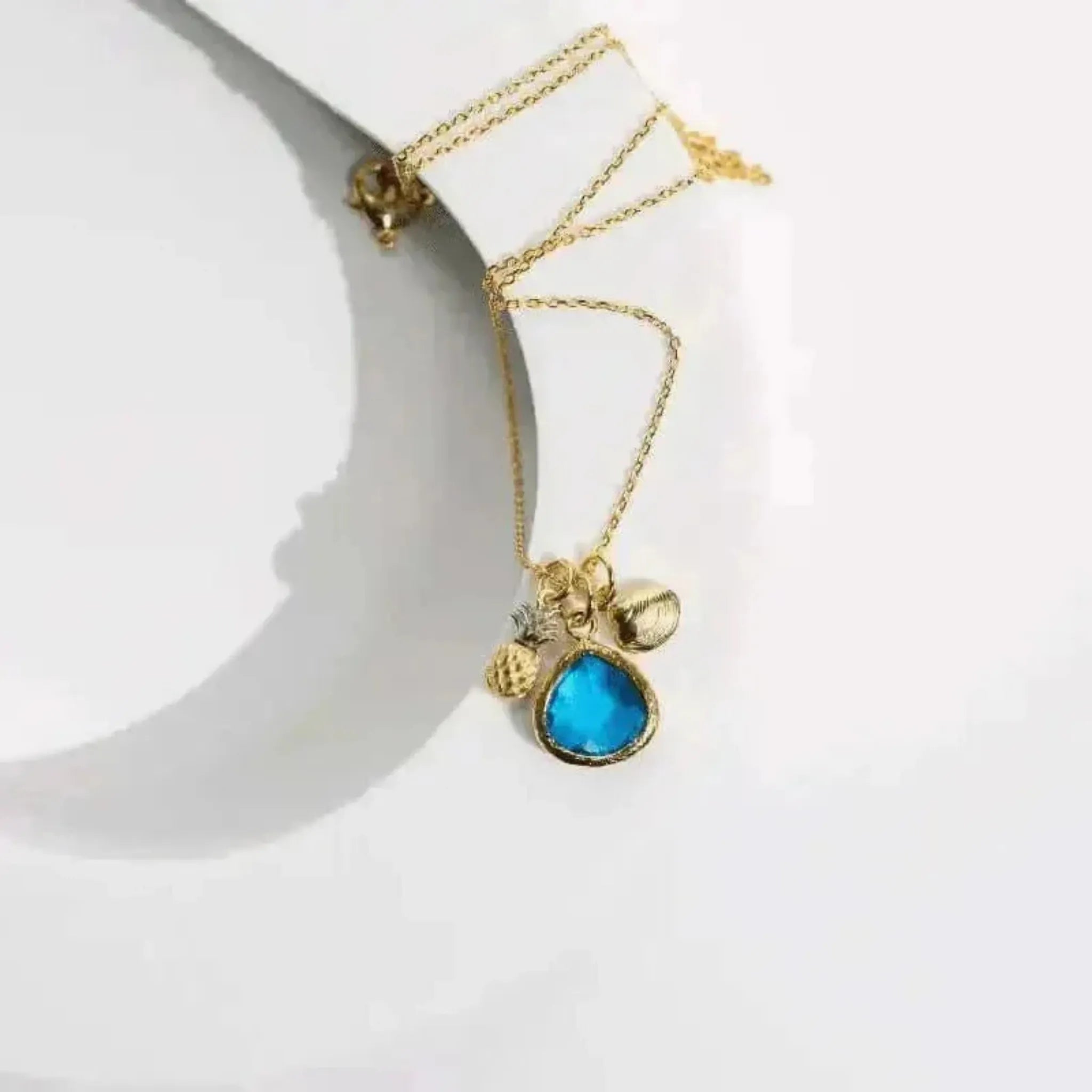 Capri Blue Mini Drop Necklace with Pineapple and Clam Shell