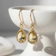 Citrine yellow exquisite teardrop earrings in gold, November birthstone jewelry
