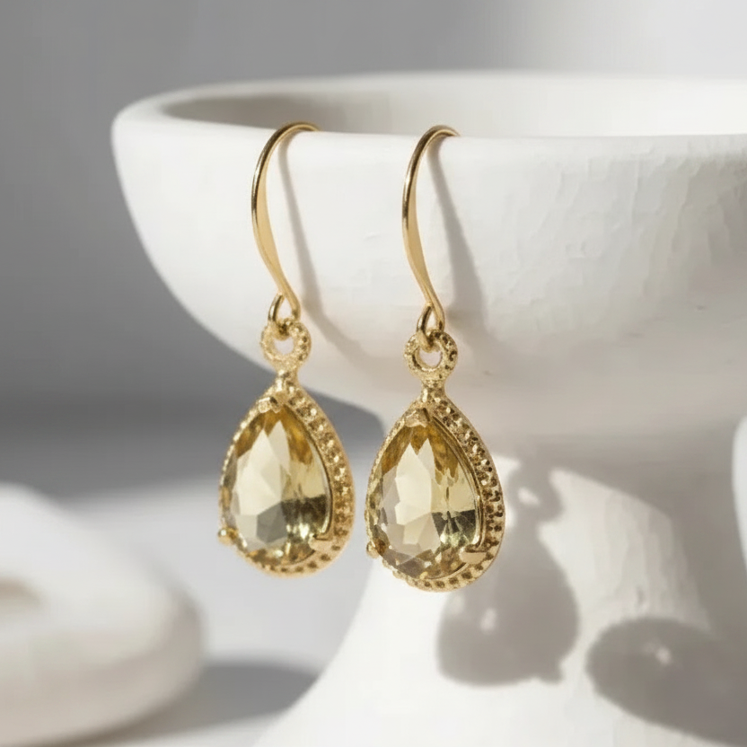 Citrine yellow exquisite teardrop earrings in gold, November birthstone jewelry