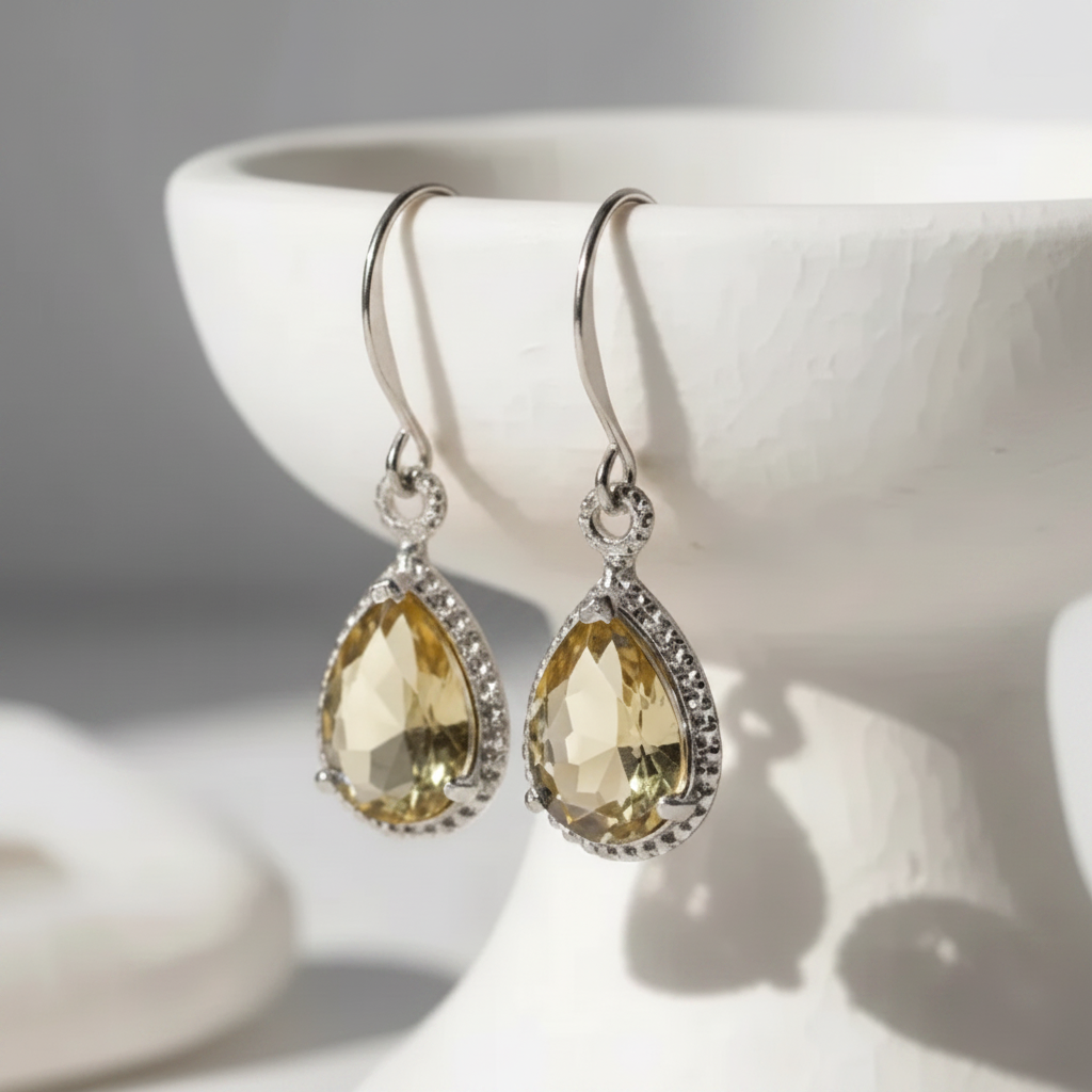Citrine yellow exquisite teardrop earrings in silver, November birthstone jewelry