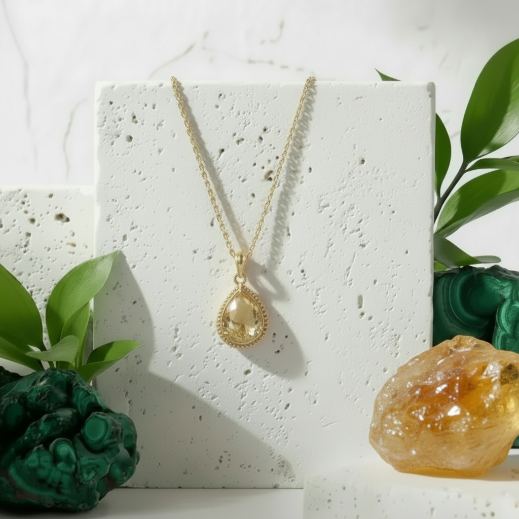 Citrine yellow exquisite teardrop pendant necklace in gold, November birthstone jewelry
