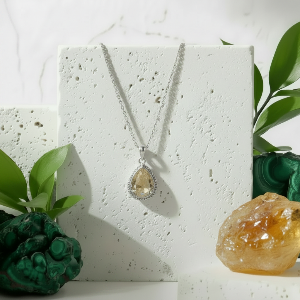 Citrine yellow exquisite teardrop pendant necklace in silver, November birthstone jewelry