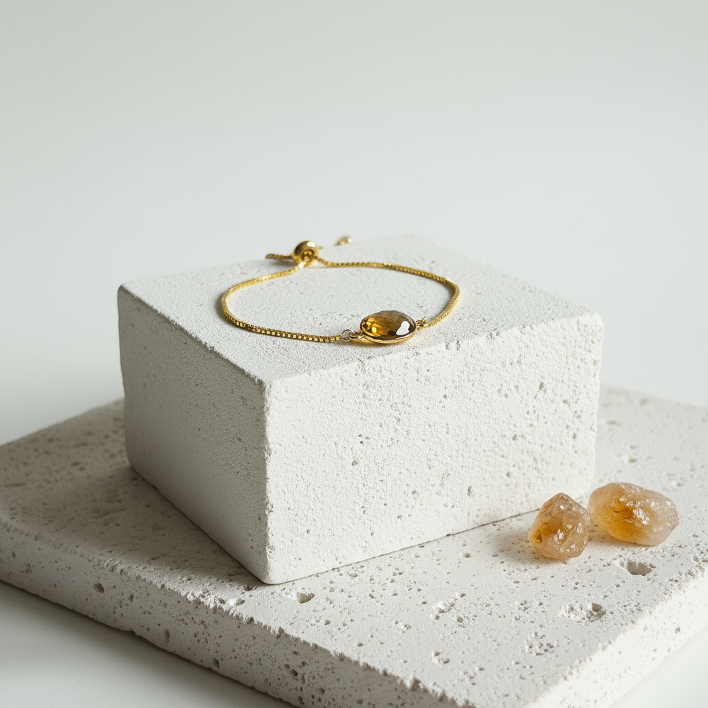 Adjustable citrine bezel bracelet with slider bead — everyday gemstone jewelry in gold