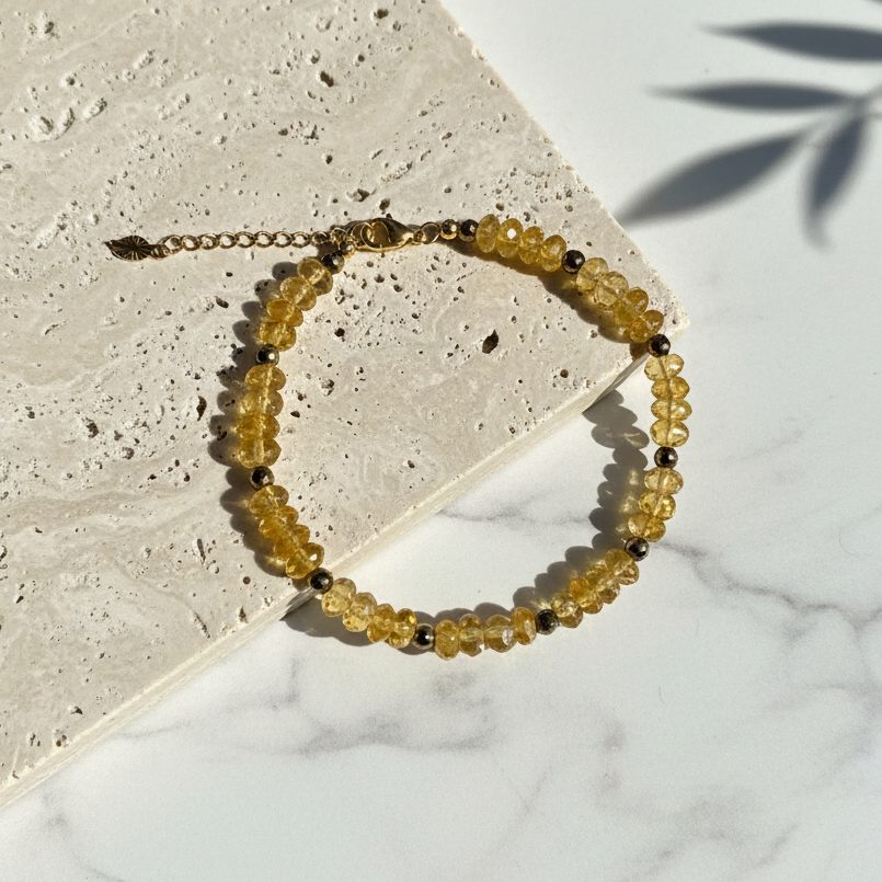 Citrine and pyrite bracelet with lobster clasp and extender chain, solar plexus chakra jewelry
