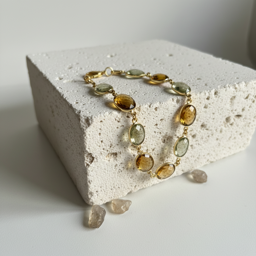 Citrine and smoky quartz faceted oval bracelet in honey gold and grey — November birthstone jewelry