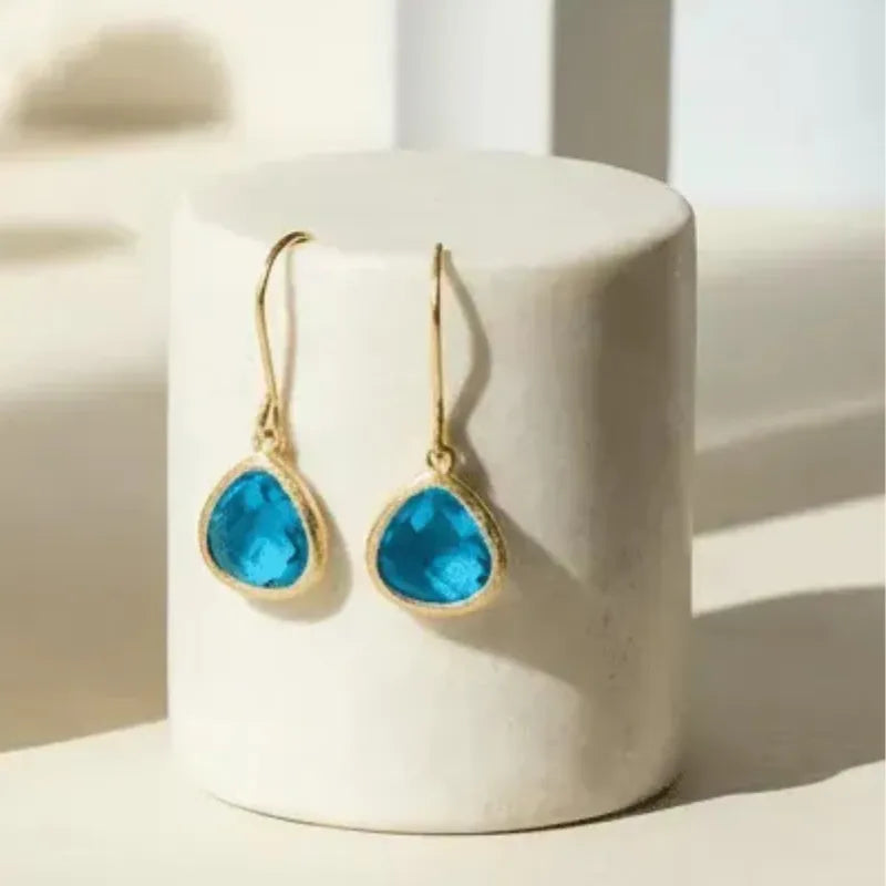Capri blue mini drop earrings in gold, ocean charm jewelry