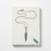 Sterling silver feather necklace with 47 mm pendant on a rope chain — air element jewellery for lightness