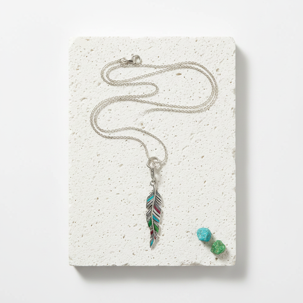 Sterling silver feather necklace with 47 mm pendant on a rope chain — air element jewellery for lightness