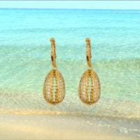 Cowrie Shell Earrings - Crystal and Gold - Mystic Soul Jewelry