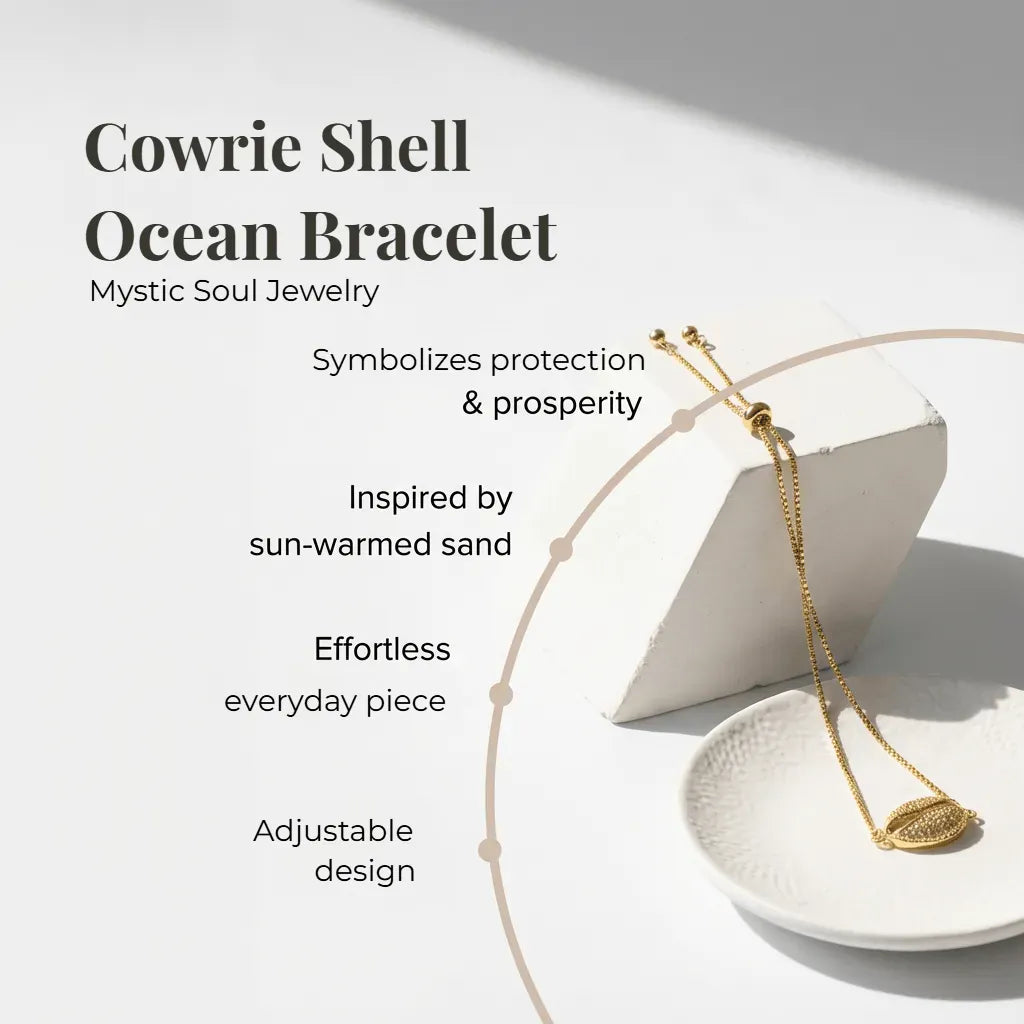 Cowrie Shell Ocean Bracelet by Mystic Soul Jewelry on a white background