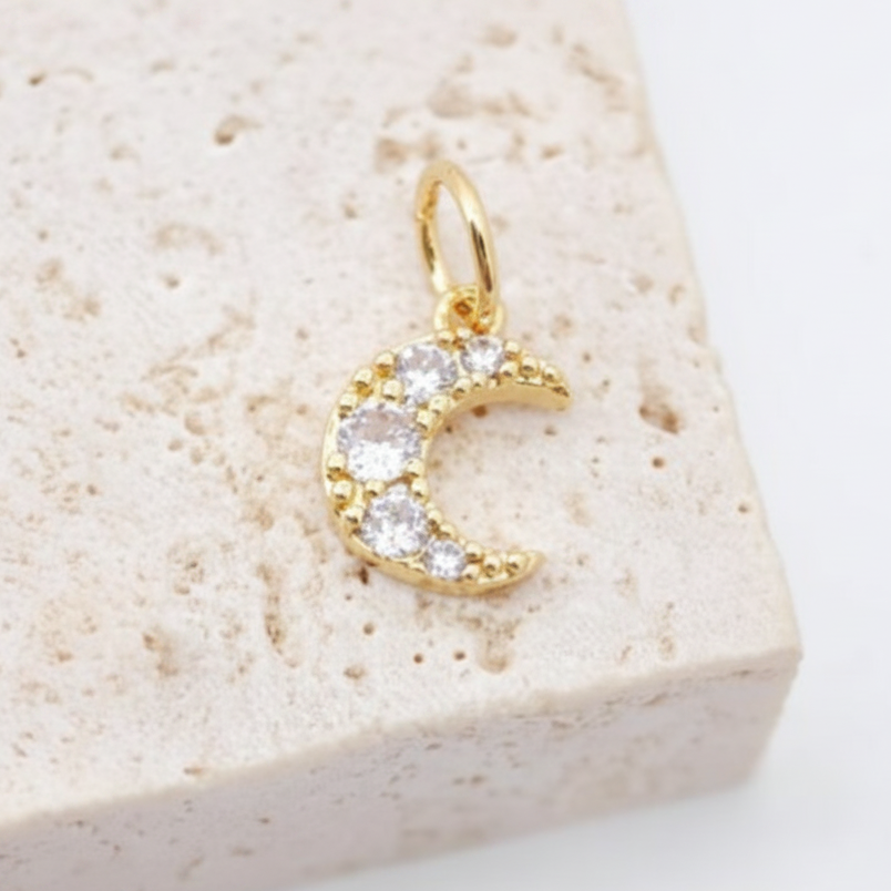 Gold plated crescent moon charm for crystal bracelets — symbol of cycles and intuition