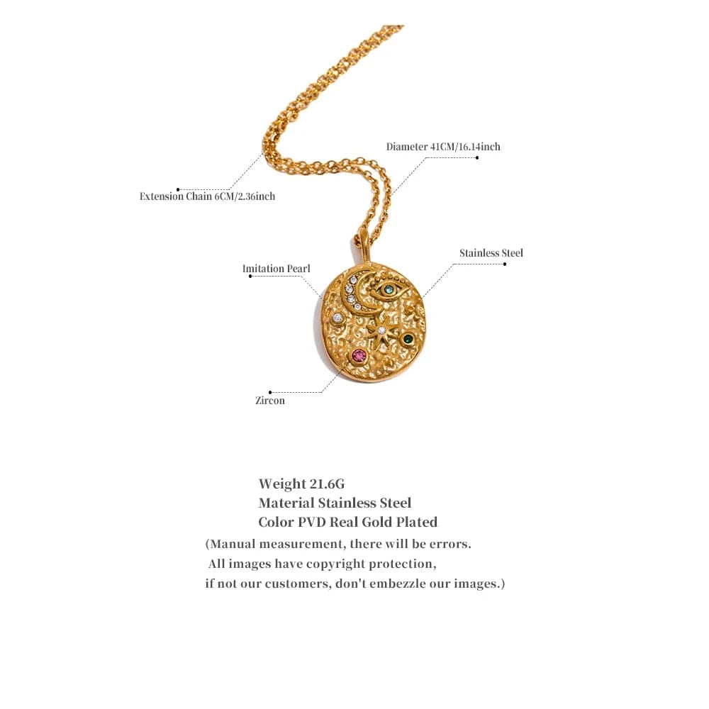Gold necklace with pendant on a white background