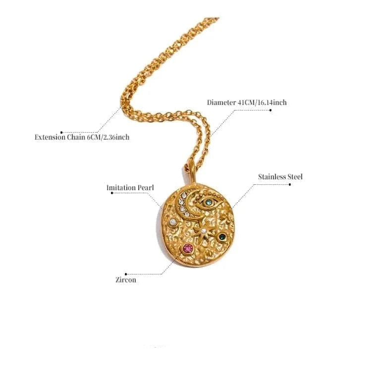Gold necklace with pendant on a white background