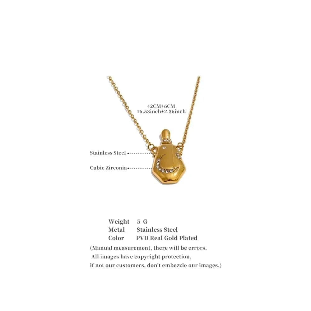 Gold necklace with pendant on a white background