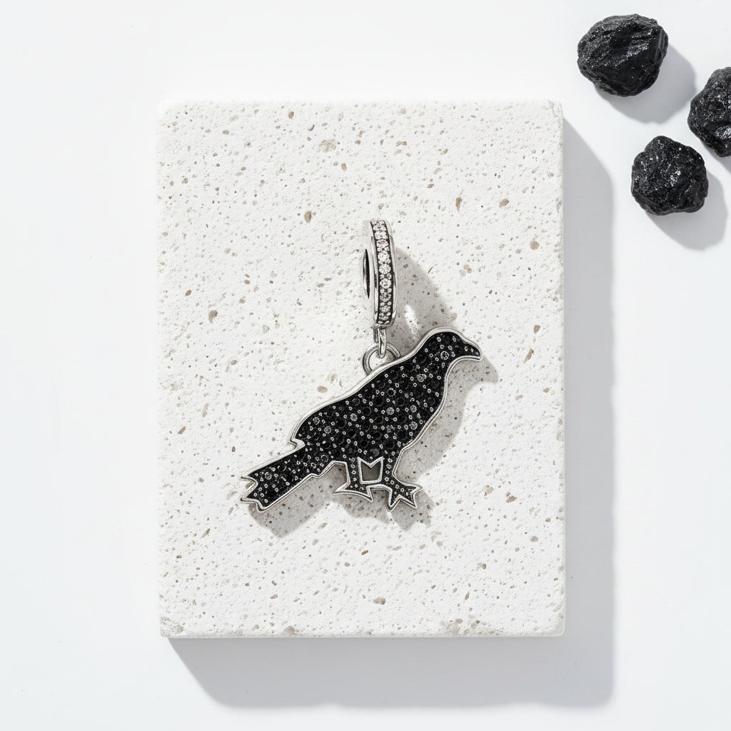 925 sterling silver crow and raven pendant with zircon — spirit animal jewellery