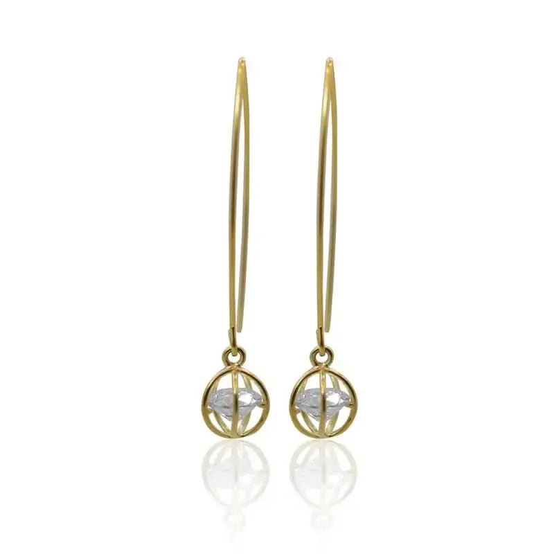 Crystal Ball Long Gold Earrings - Mystic Soul Jewelry