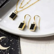 Druzy Rectangle Black Agate Earrings