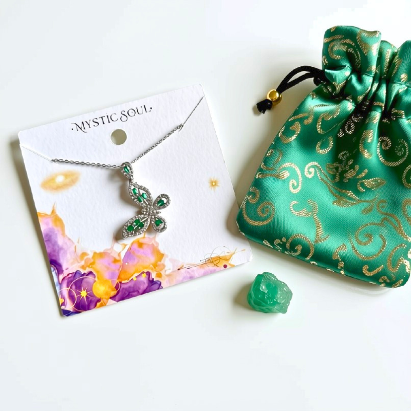 Silver crystal butterfly pendant necklace with Mystic Soul Jewelry gift bag