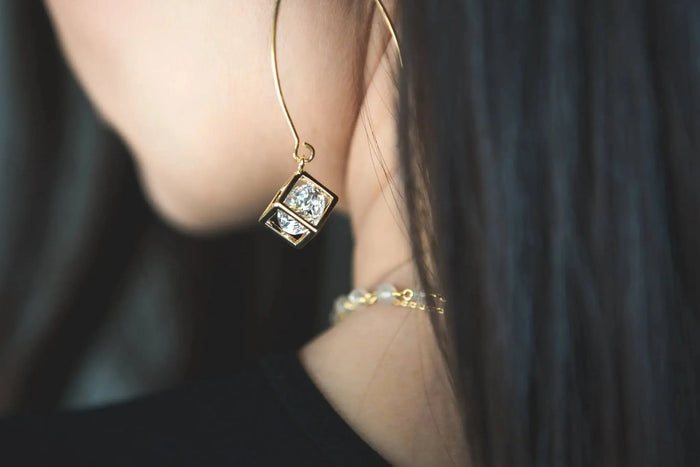 Cube Crystal Long Gold Earrings - Mystic Soul Jewelry