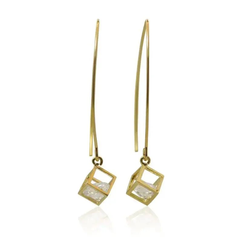 Cube Crystal Long Gold Earrings - Mystic Soul Jewelry