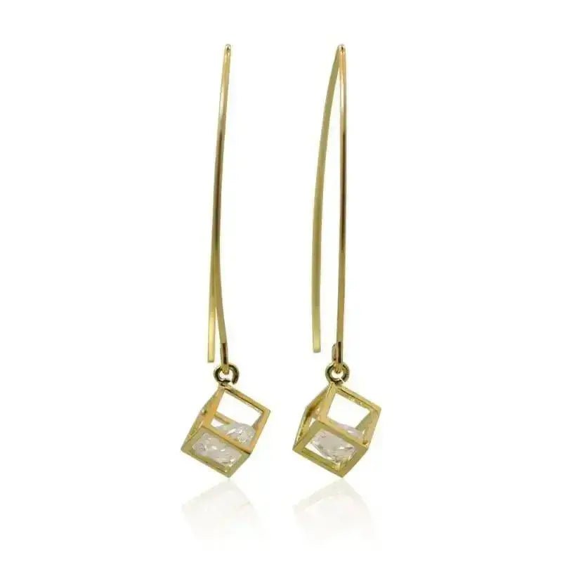 Cube Crystal Long Gold Earrings - Mystic Soul Jewelry