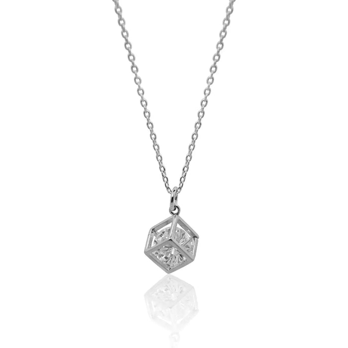 Cube Necklace with floating crystal - Fine Gold Jewelry - Mystic Soul Jewelry