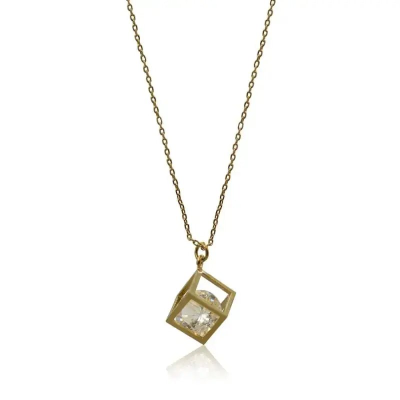 Cube Necklace with floating crystal - Gold Fashion Jewelry - Mystic Soul Jewelry