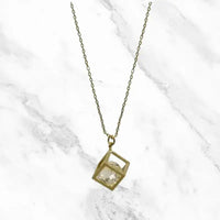 Cube Necklace with floating crystal - Gold Fashion Jewelry - Mystic Soul Jewelry