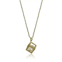 Cube Necklace with floating crystal - Gold Fashion Jewelry - Mystic Soul Jewelry