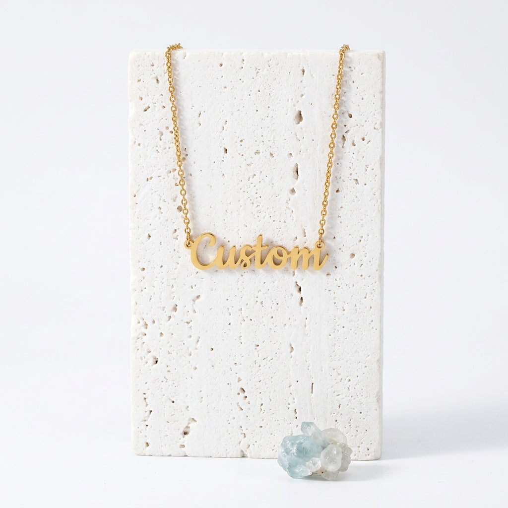 Gold stainless steel custom name necklace with one script name