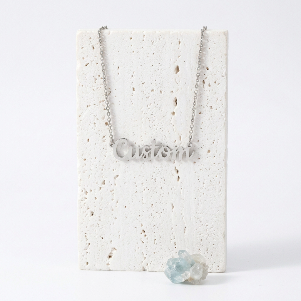 Silver stainless steel custom name necklace with one script name