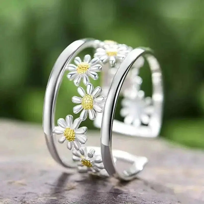 Daisy Delight Adjustable Silver Ring - Chic Daisy Sterling Silver Ring - Mystic Soul Jewelry